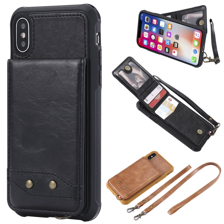 For iPhone X / XS Vertical Flip Shockproof Leather Protective Case with Long Rope, Support Card Slots & Bracket & Photo Holder & Wallet Function