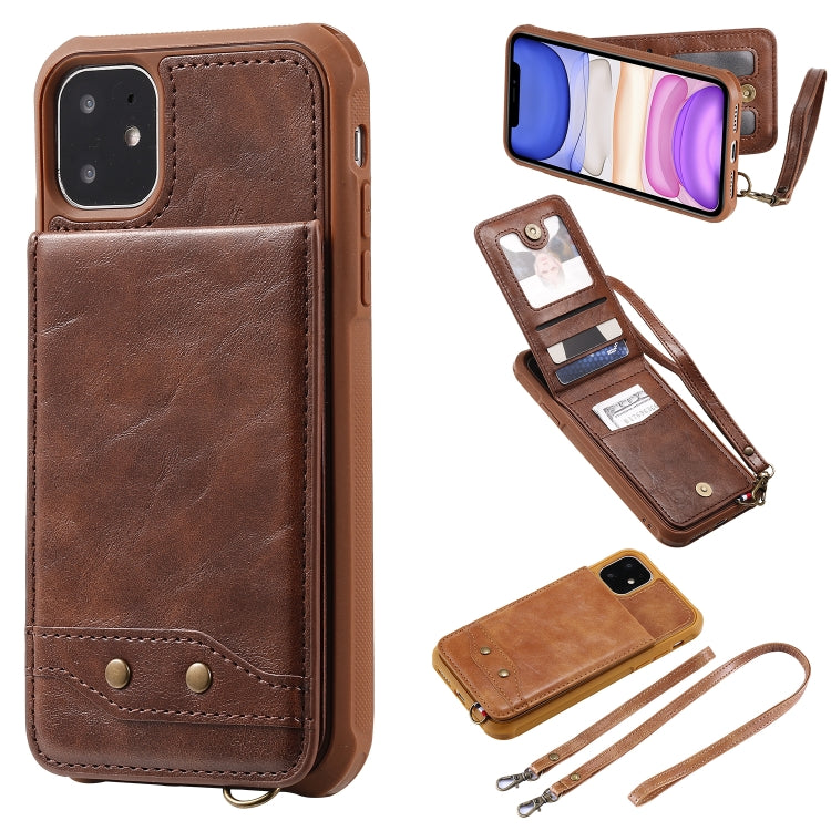 For iPhone 11 Vertical Flip Shockproof Leather Protective Case with Long Rope, Support Card Slots & Bracket & Photo Holder & Wallet Function