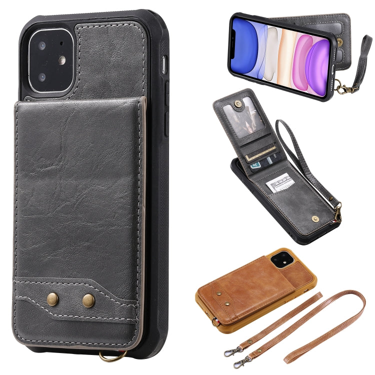 For iPhone 11 Vertical Flip Shockproof Leather Protective Case with Long Rope, Support Card Slots & Bracket & Photo Holder & Wallet Function