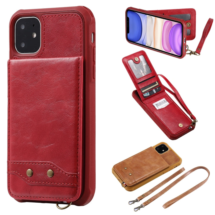 For iPhone 11 Vertical Flip Shockproof Leather Protective Case with Long Rope, Support Card Slots & Bracket & Photo Holder & Wallet Function