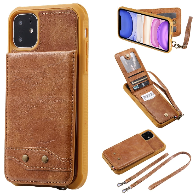 For iPhone 11 Vertical Flip Shockproof Leather Protective Case with Long Rope, Support Card Slots & Bracket & Photo Holder & Wallet Function