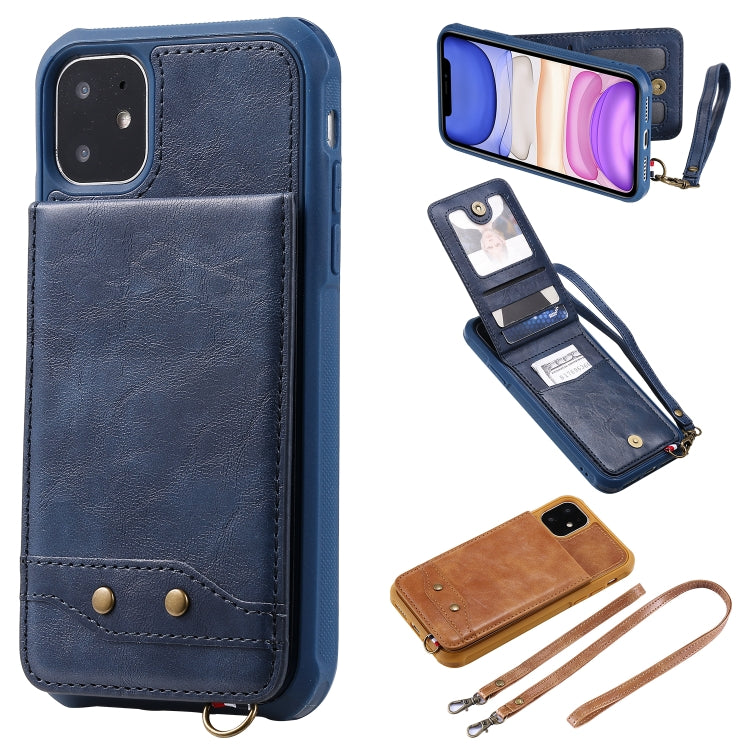 For iPhone 11 Vertical Flip Shockproof Leather Protective Case with Long Rope, Support Card Slots & Bracket & Photo Holder & Wallet Function