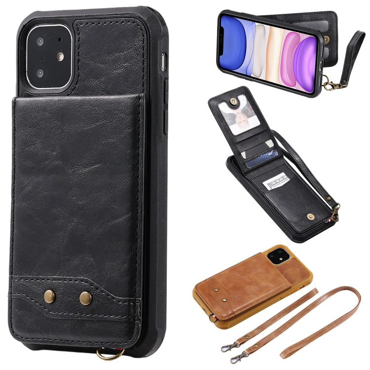 For iPhone 11 Vertical Flip Shockproof Leather Protective Case with Long Rope, Support Card Slots & Bracket & Photo Holder & Wallet Function