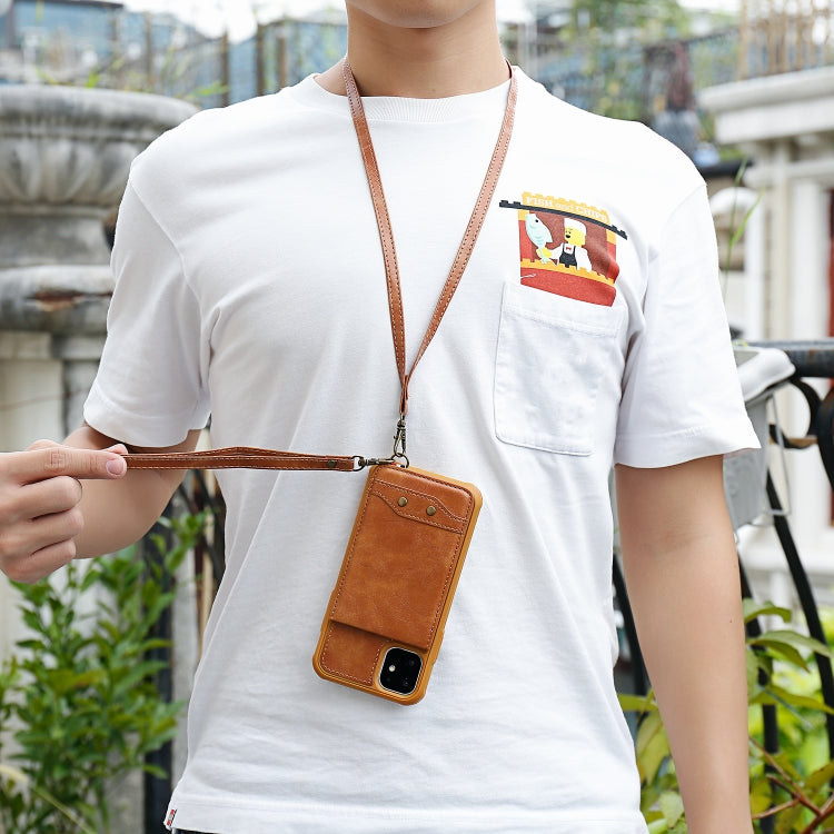 For iPhone 11 Vertical Flip Shockproof Leather Protective Case with Long Rope, Support Card Slots & Bracket & Photo Holder & Wallet Function
