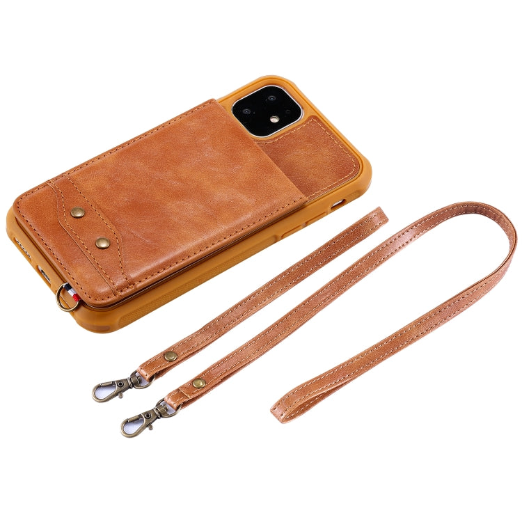 For iPhone 11 Vertical Flip Shockproof Leather Protective Case with Long Rope, Support Card Slots & Bracket & Photo Holder & Wallet Function