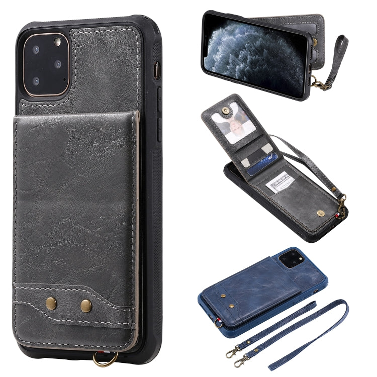 For iPhone 11 Pro Max Vertical Flip Shockproof Leather Protective Case with Long Rope, Support Card Slots & Bracket & Photo Holder & Wallet Function