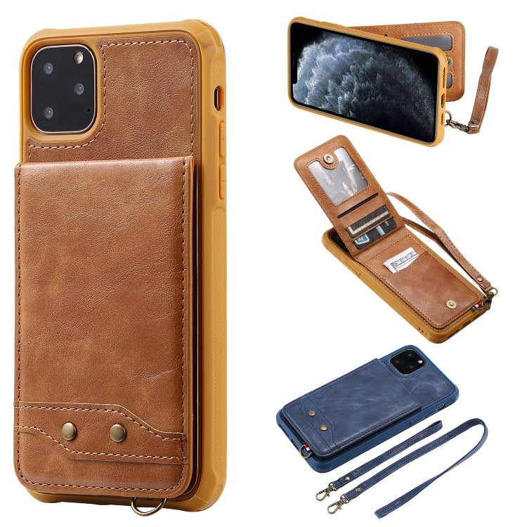 For iPhone 11 Pro Max Vertical Flip Shockproof Leather Protective Case with Long Rope, Support Card Slots & Bracket & Photo Holder & Wallet Function