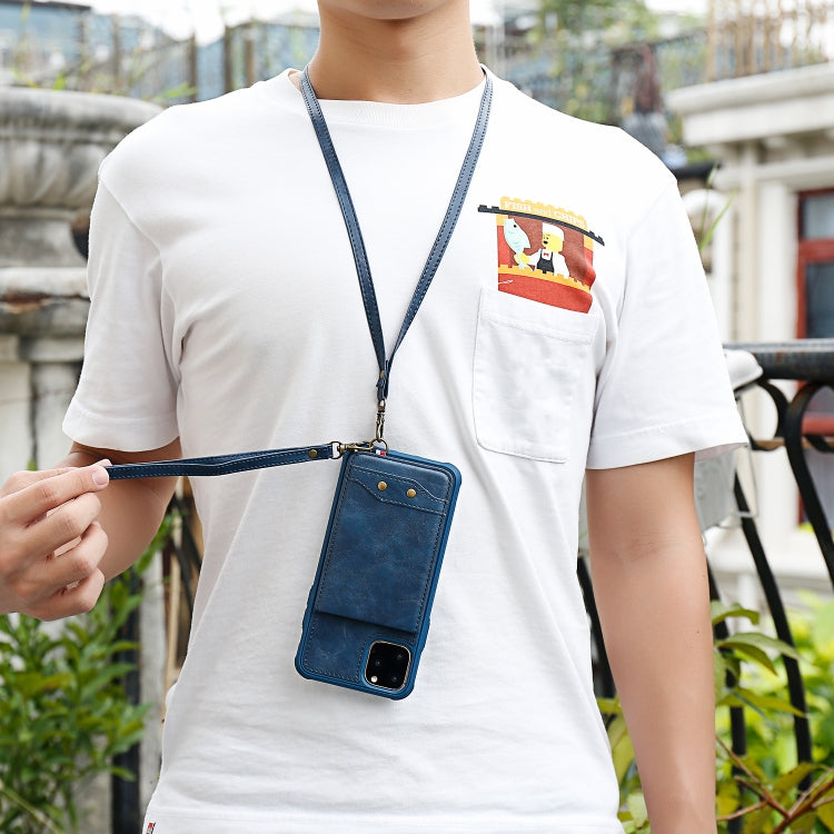 For iPhone 11 Pro Max Vertical Flip Shockproof Leather Protective Case with Long Rope, Support Card Slots & Bracket & Photo Holder & Wallet Function