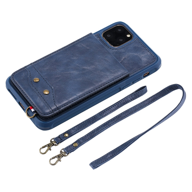 For iPhone 11 Pro Max Vertical Flip Shockproof Leather Protective Case with Long Rope, Support Card Slots & Bracket & Photo Holder & Wallet Function