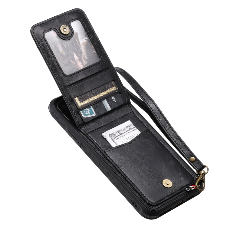 For iPhone 11 Pro Max Vertical Flip Shockproof Leather Protective Case with Long Rope, Support Card Slots & Bracket & Photo Holder & Wallet Function