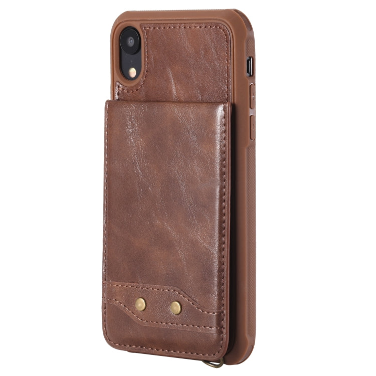 For iPhone XR Vertical Flip Shockproof Leather Protective Case with Long Rope, Support Card Slots & Bracket & Photo Holder & Wallet Function