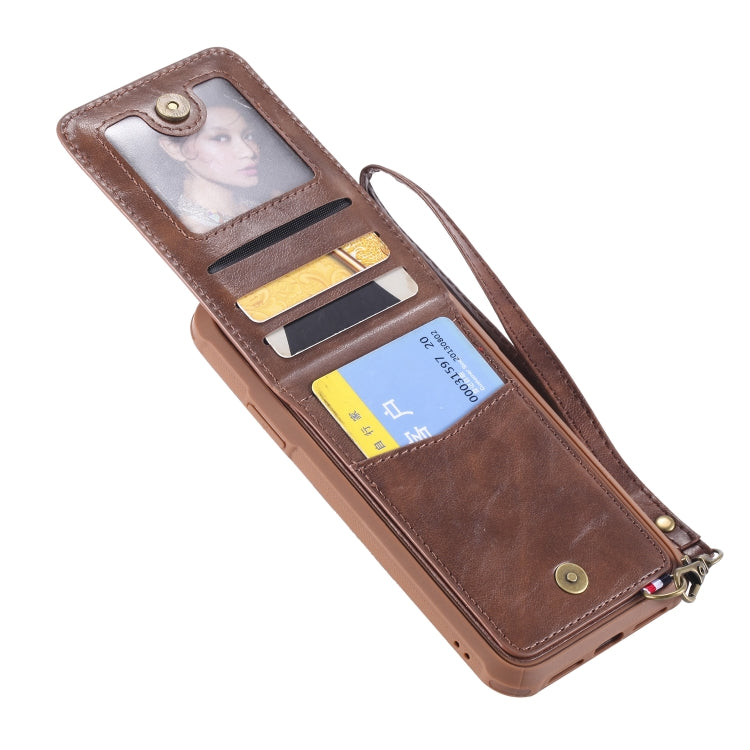 For iPhone XR Vertical Flip Shockproof Leather Protective Case with Long Rope, Support Card Slots & Bracket & Photo Holder & Wallet Function