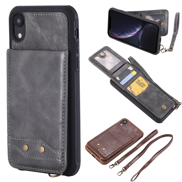 For iPhone XR Vertical Flip Shockproof Leather Protective Case with Long Rope, Support Card Slots & Bracket & Photo Holder & Wallet Function