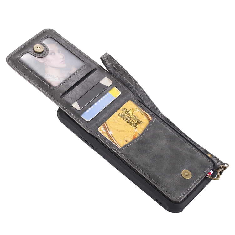 For iPhone XR Vertical Flip Shockproof Leather Protective Case with Long Rope, Support Card Slots & Bracket & Photo Holder & Wallet Function