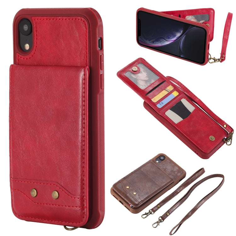 For iPhone XR Vertical Flip Shockproof Leather Protective Case with Long Rope, Support Card Slots & Bracket & Photo Holder & Wallet Function