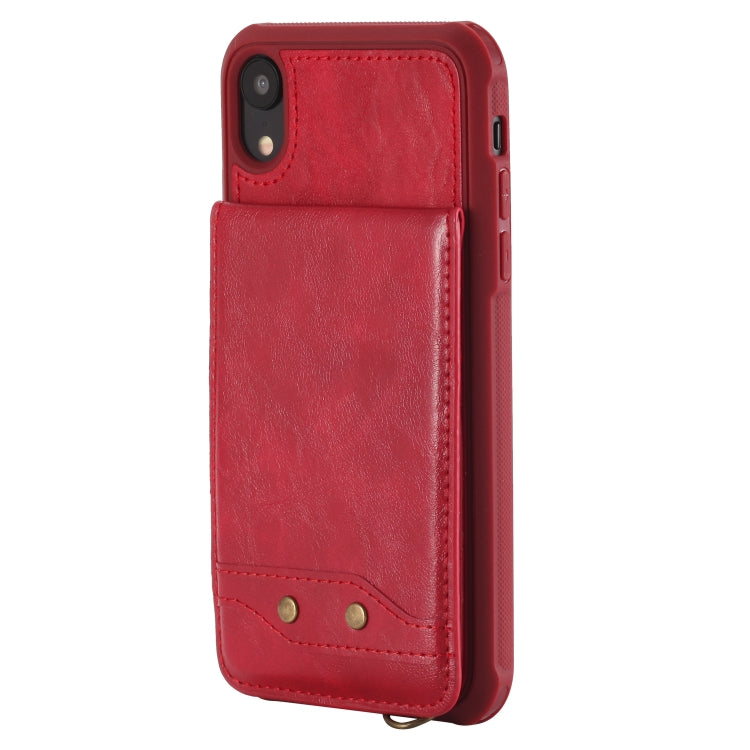 For iPhone XR Vertical Flip Shockproof Leather Protective Case with Long Rope, Support Card Slots & Bracket & Photo Holder & Wallet Function