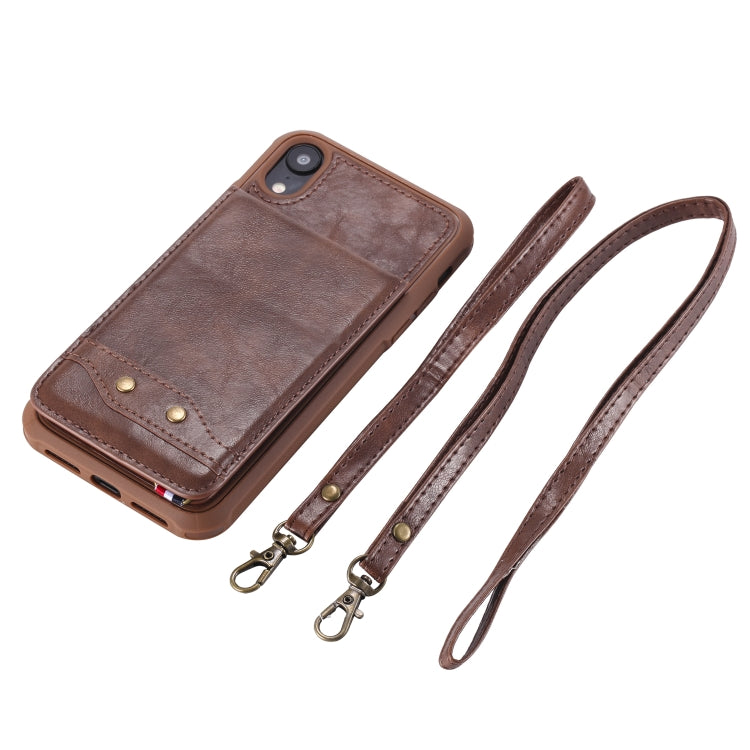 For iPhone XR Vertical Flip Shockproof Leather Protective Case with Long Rope, Support Card Slots & Bracket & Photo Holder & Wallet Function