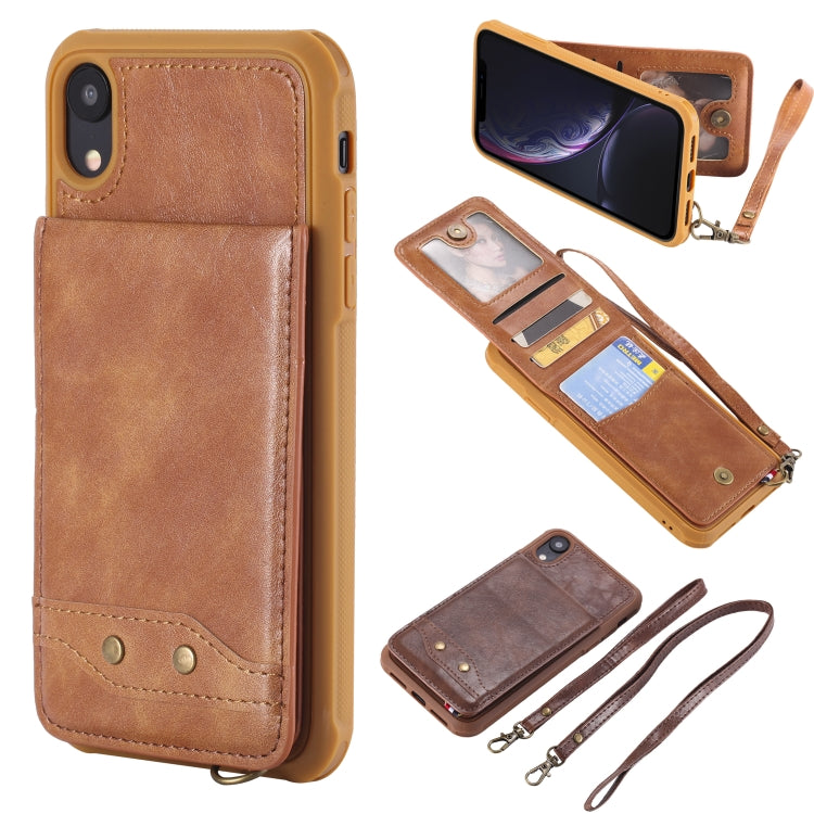 For iPhone XR Vertical Flip Shockproof Leather Protective Case with Long Rope, Support Card Slots & Bracket & Photo Holder & Wallet Function