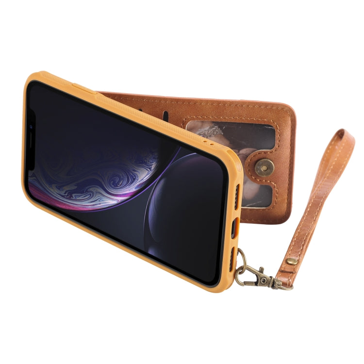 For iPhone XR Vertical Flip Shockproof Leather Protective Case with Long Rope, Support Card Slots & Bracket & Photo Holder & Wallet Function