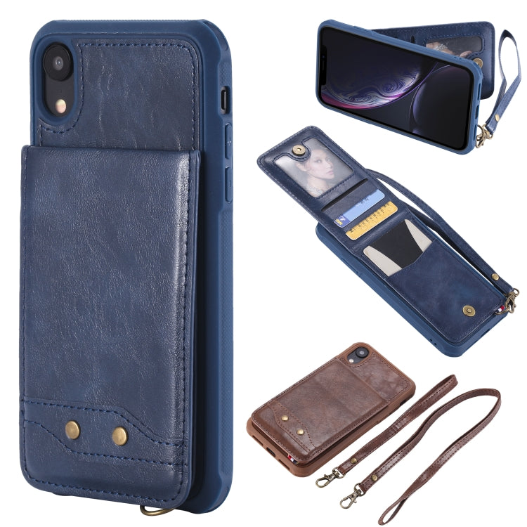 For iPhone XR Vertical Flip Shockproof Leather Protective Case with Long Rope, Support Card Slots & Bracket & Photo Holder & Wallet Function