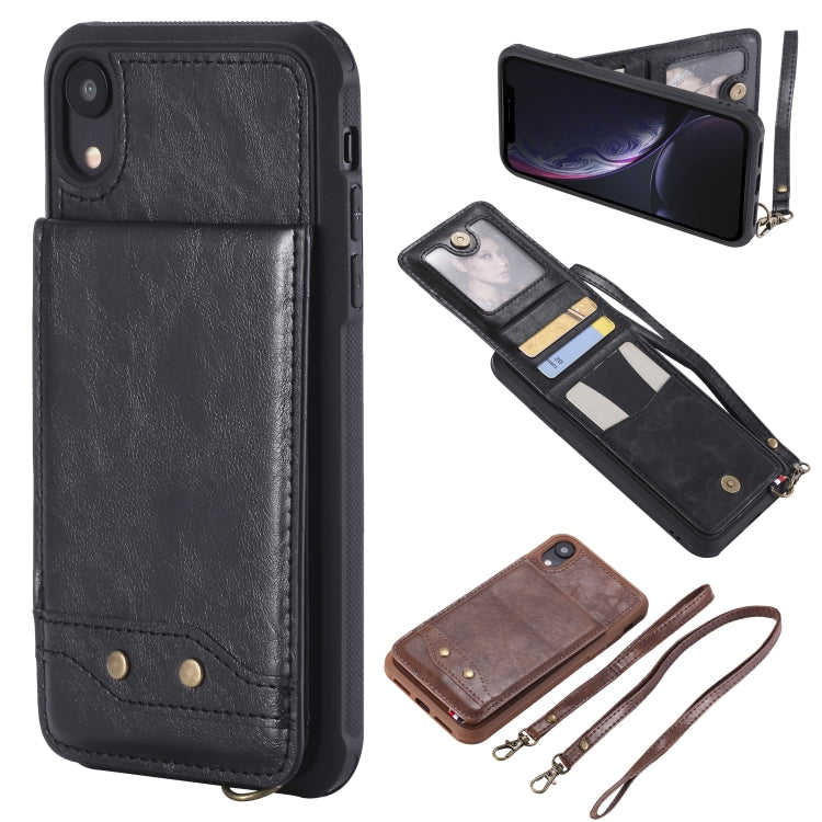 For iPhone XR Vertical Flip Shockproof Leather Protective Case with Long Rope, Support Card Slots & Bracket & Photo Holder & Wallet Function