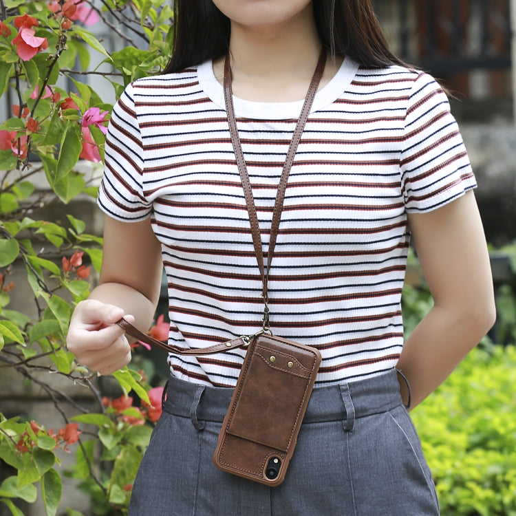 For iPhone XR Vertical Flip Shockproof Leather Protective Case with Long Rope, Support Card Slots & Bracket & Photo Holder & Wallet Function