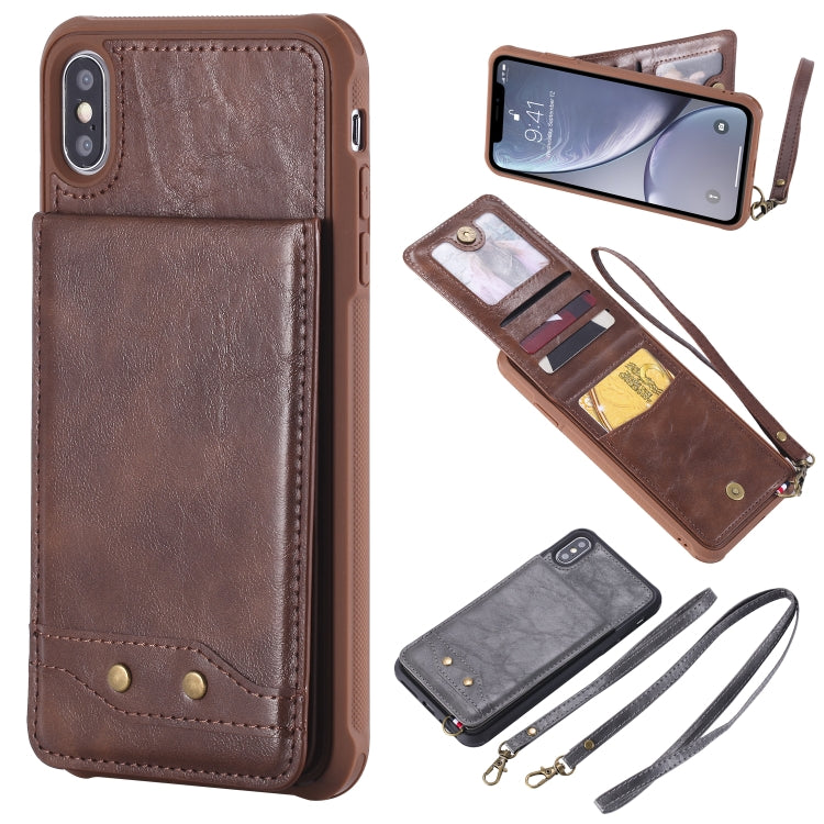 For iPhone XS Max Vertical Flip Shockproof Leather Protective Case with Long Rope, Support Card Slots & Bracket & Photo Holder & Wallet Function