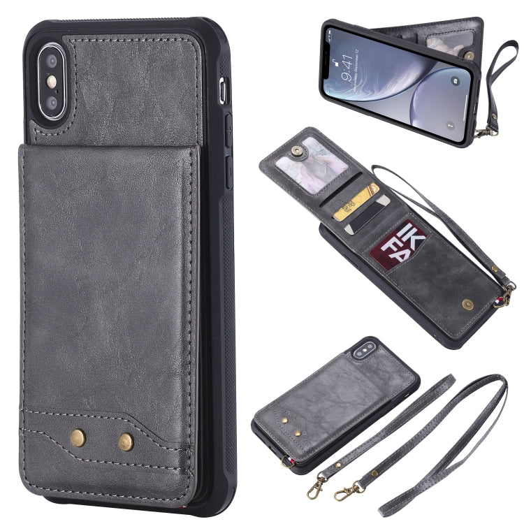 For iPhone XS Max Vertical Flip Shockproof Leather Protective Case with Long Rope, Support Card Slots & Bracket & Photo Holder & Wallet Function