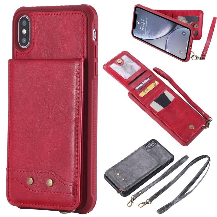 For iPhone XS Max Vertical Flip Shockproof Leather Protective Case with Long Rope, Support Card Slots & Bracket & Photo Holder & Wallet Function