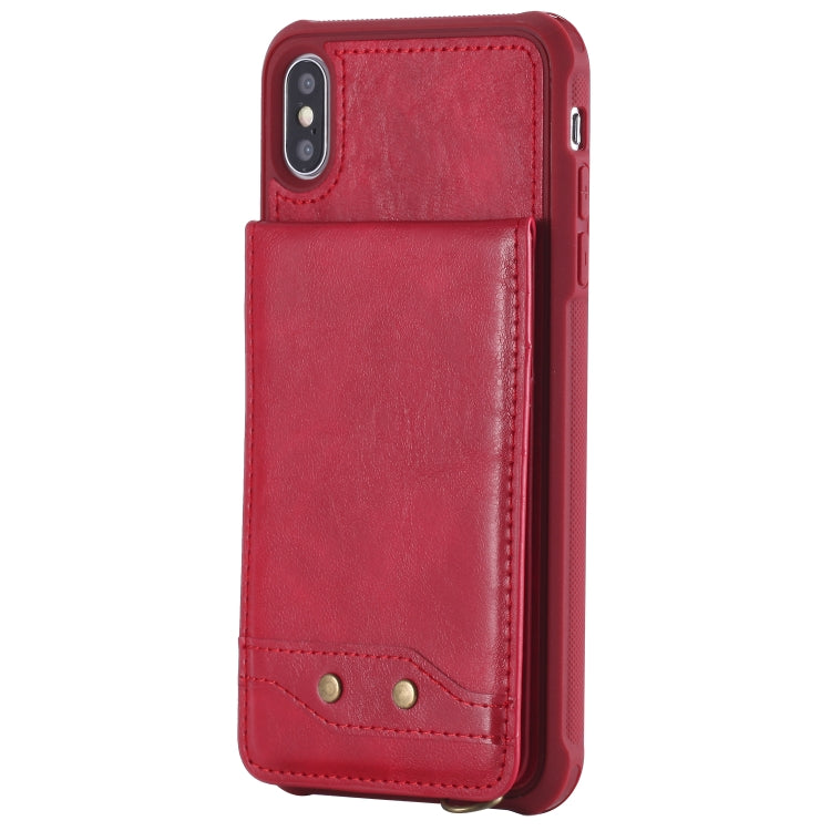 For iPhone XS Max Vertical Flip Shockproof Leather Protective Case with Long Rope, Support Card Slots & Bracket & Photo Holder & Wallet Function
