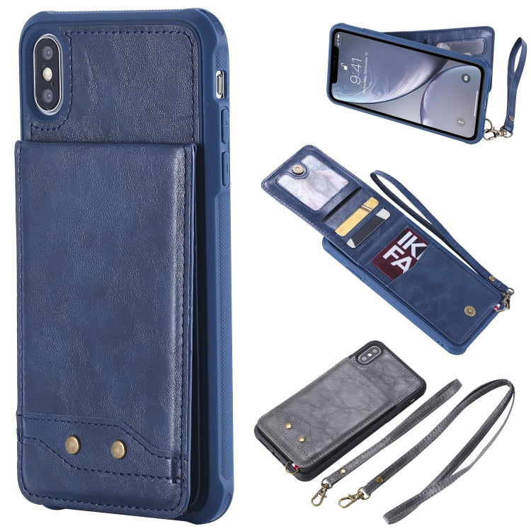 For iPhone XS Max Vertical Flip Shockproof Leather Protective Case with Long Rope, Support Card Slots & Bracket & Photo Holder & Wallet Function