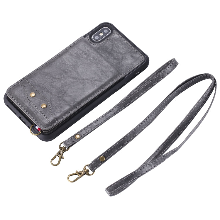 For iPhone XS Max Vertical Flip Shockproof Leather Protective Case with Long Rope, Support Card Slots & Bracket & Photo Holder & Wallet Function