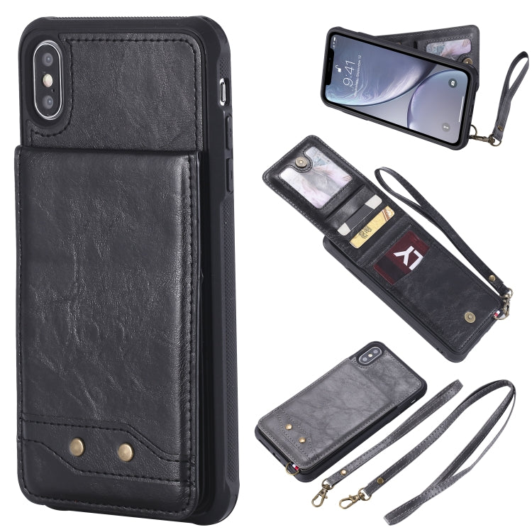 For iPhone XS Max Vertical Flip Shockproof Leather Protective Case with Long Rope, Support Card Slots & Bracket & Photo Holder & Wallet Function