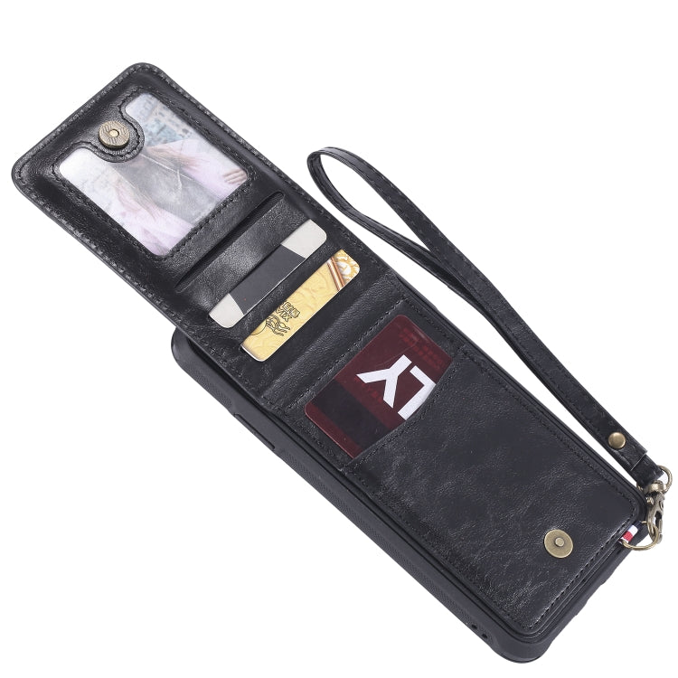 For iPhone XS Max Vertical Flip Shockproof Leather Protective Case with Long Rope, Support Card Slots & Bracket & Photo Holder & Wallet Function