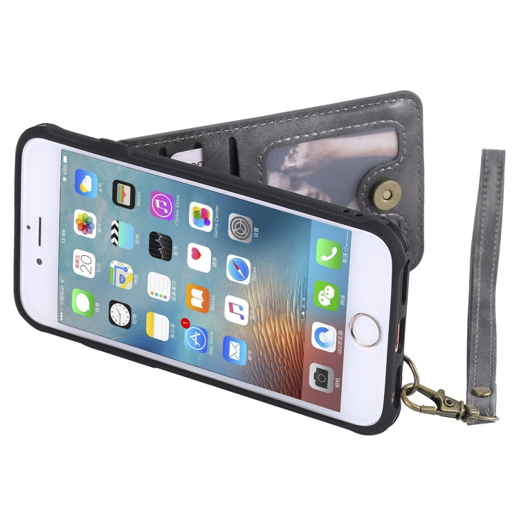 For iPhone SE 2022 / SE 2020 / 8 / 7 Vertical Flip Shockproof Leather Protective Case with Long Rope, Support Card Slots & Bracket & Photo Holder & Wallet Function