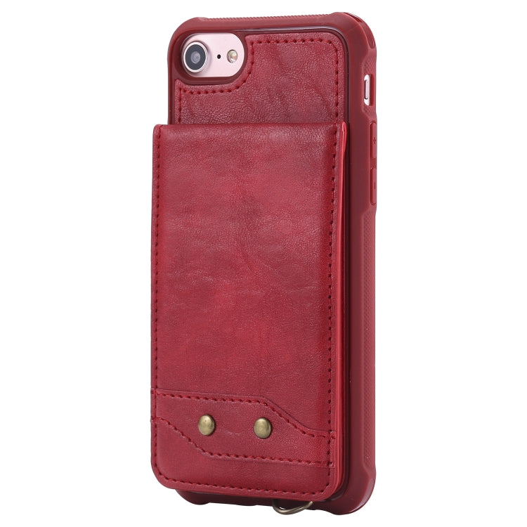 For iPhone SE 2022 / SE 2020 / 8 / 7 Vertical Flip Shockproof Leather Protective Case with Long Rope, Support Card Slots & Bracket & Photo Holder & Wallet Function