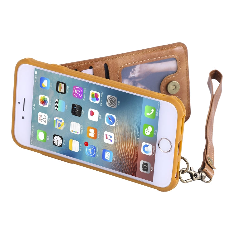 For iPhone SE 2022 / SE 2020 / 8 / 7 Vertical Flip Shockproof Leather Protective Case with Long Rope, Support Card Slots & Bracket & Photo Holder & Wallet Function