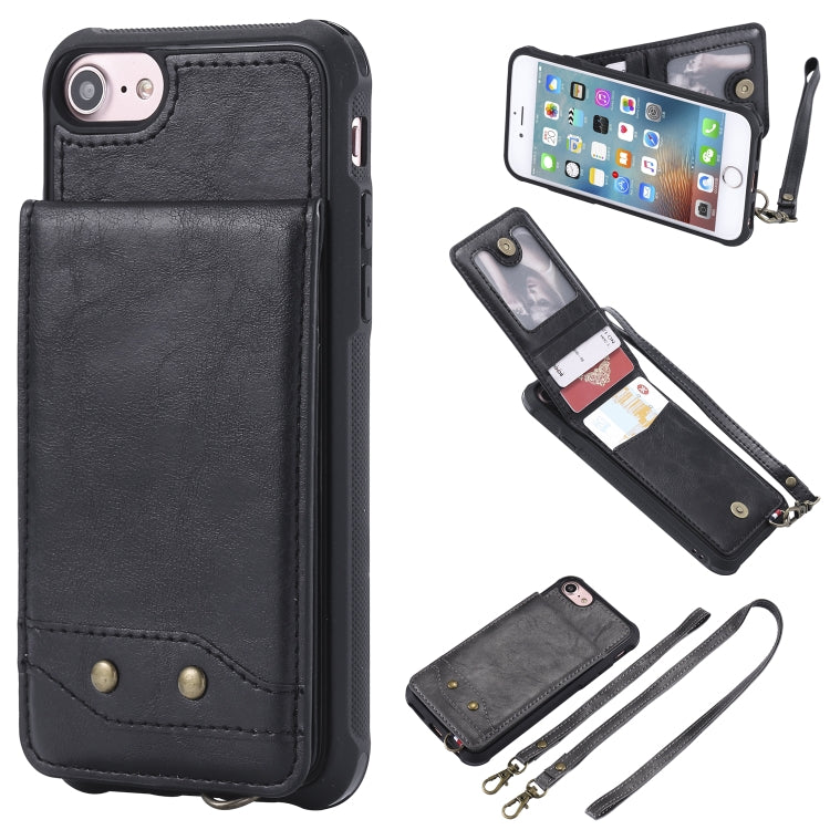 For iPhone SE 2022 / SE 2020 / 8 / 7 Vertical Flip Shockproof Leather Protective Case with Long Rope, Support Card Slots & Bracket & Photo Holder & Wallet Function