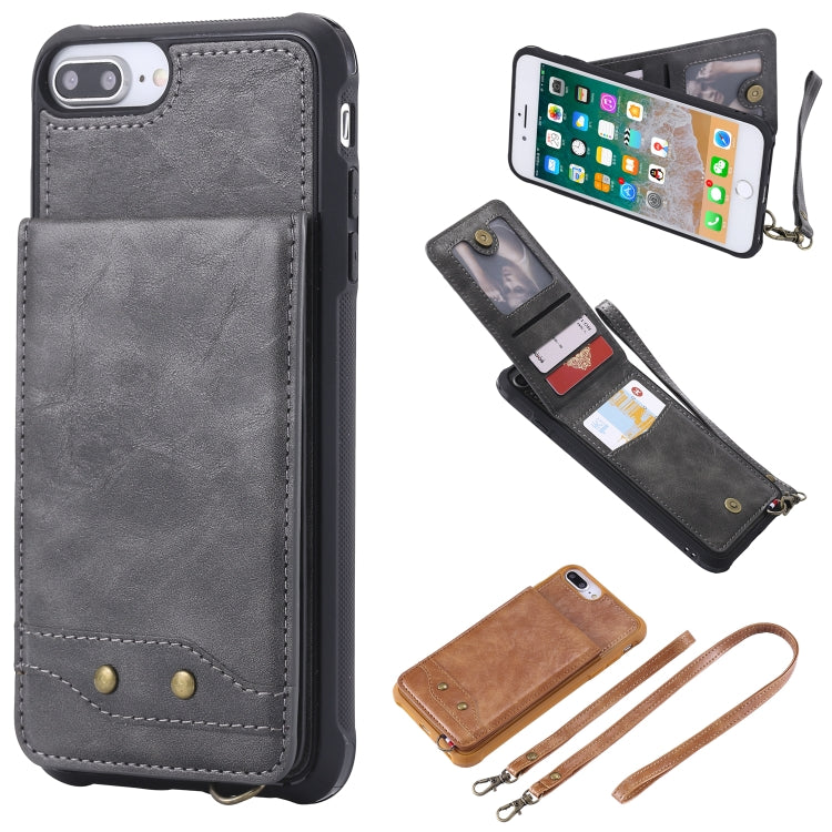 For iPhone 6 Plus Vertical Flip Shockproof Leather Protective Case with Long Rope, Support Card Slots & Bracket & Photo Holder & Wallet Function