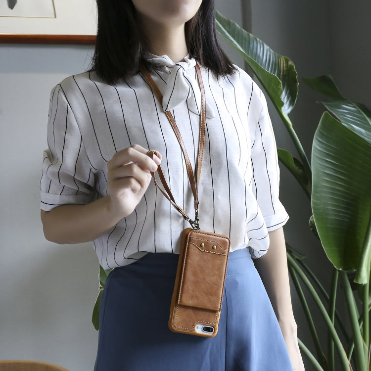 For iPhone 6 Plus Vertical Flip Shockproof Leather Protective Case with Long Rope, Support Card Slots & Bracket & Photo Holder & Wallet Function
