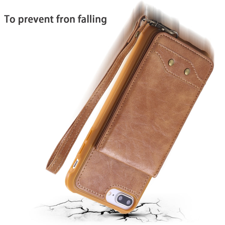For iPhone 6 Plus Vertical Flip Shockproof Leather Protective Case with Long Rope, Support Card Slots & Bracket & Photo Holder & Wallet Function
