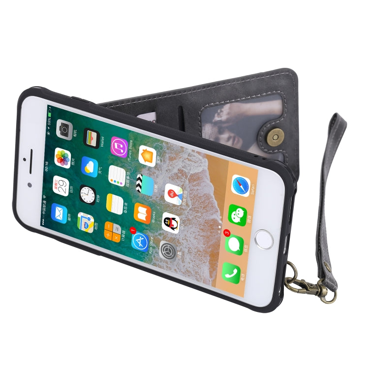 For iPhone 8 Plus / 7 Plus Vertical Flip Shockproof Leather Protective Case with Long Rope, Support Card Slots & Bracket & Photo Holder & Wallet Function