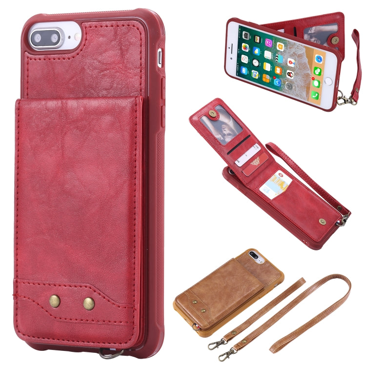 For iPhone 8 Plus / 7 Plus Vertical Flip Shockproof Leather Protective Case with Long Rope, Support Card Slots & Bracket & Photo Holder & Wallet Function