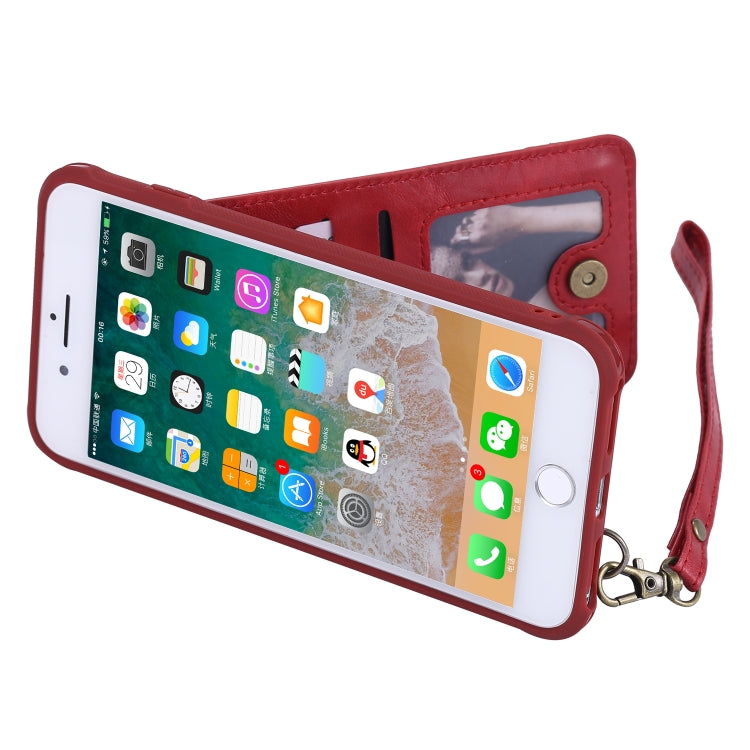 For iPhone 8 Plus / 7 Plus Vertical Flip Shockproof Leather Protective Case with Long Rope, Support Card Slots & Bracket & Photo Holder & Wallet Function