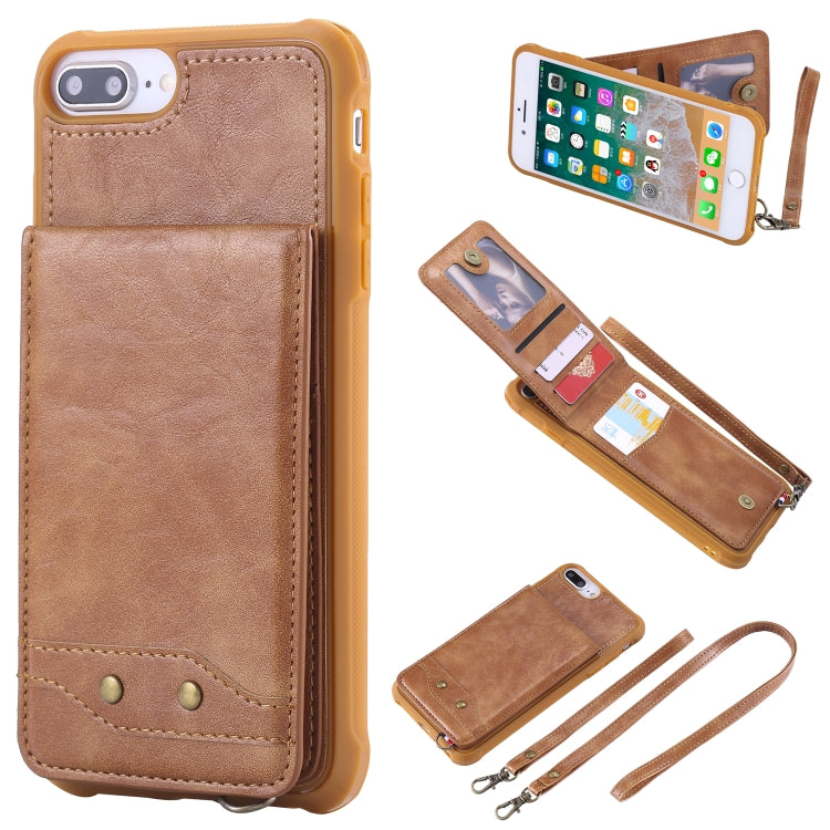 For iPhone 8 Plus / 7 Plus Vertical Flip Shockproof Leather Protective Case with Long Rope, Support Card Slots & Bracket & Photo Holder & Wallet Function