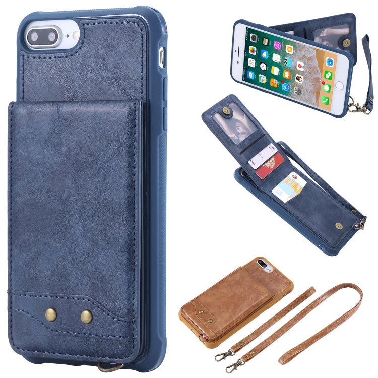 For iPhone 8 Plus / 7 Plus Vertical Flip Shockproof Leather Protective Case with Long Rope, Support Card Slots & Bracket & Photo Holder & Wallet Function