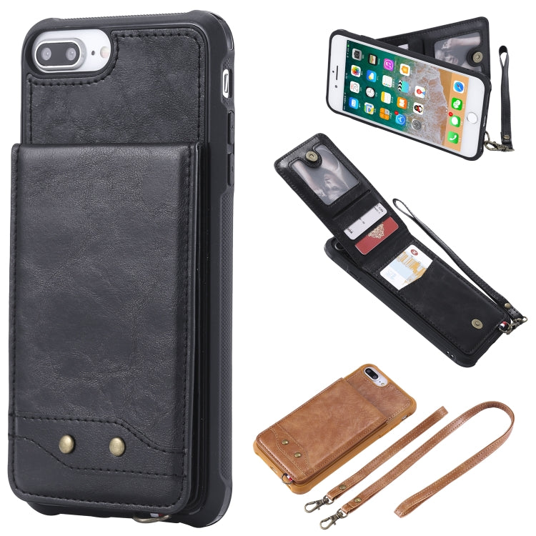 For iPhone 8 Plus / 7 Plus Vertical Flip Shockproof Leather Protective Case with Long Rope, Support Card Slots & Bracket & Photo Holder & Wallet Function