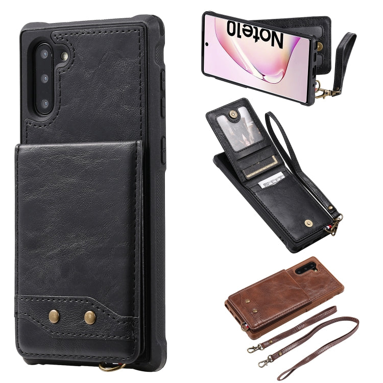 For Galaxy Note 10 Vertical Flip Shockproof Leather Protective Case with Long Rope, Support Card Slots & Bracket & Photo Holder & Wallet Function