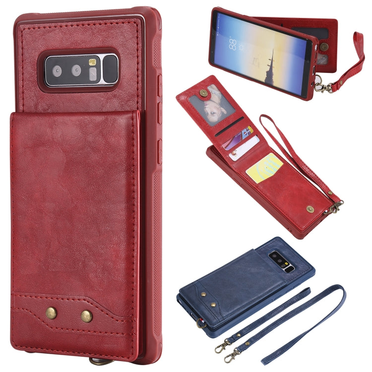 For Galaxy Note 8 Vertical Flip Shockproof Leather Protective Case with Long Rope, Support Card Slots & Bracket & Photo Holder & Wallet Function