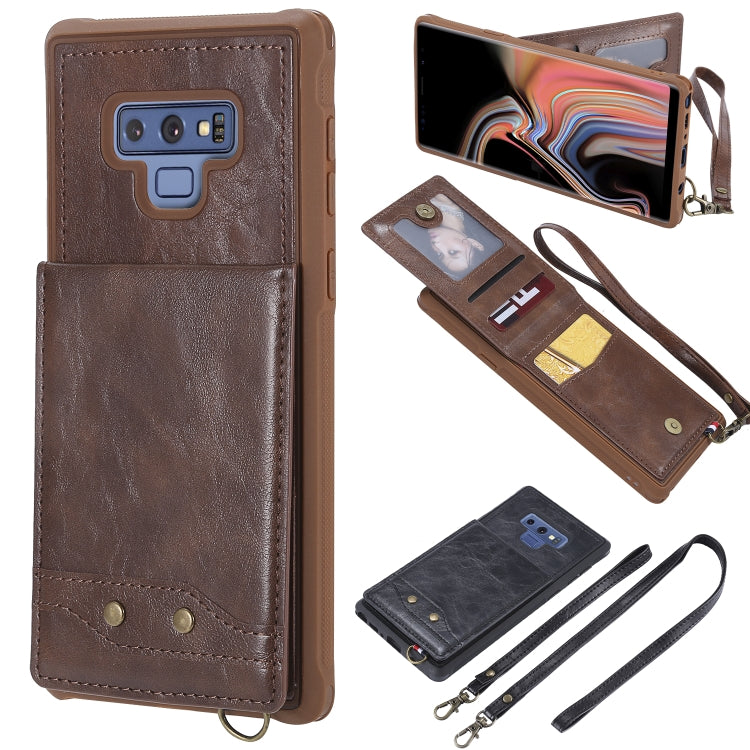 For Galaxy Note 9 Vertical Flip Shockproof Leather Protective Case with Long Rope, Support Card Slots & Bracket & Photo Holder & Wallet Function